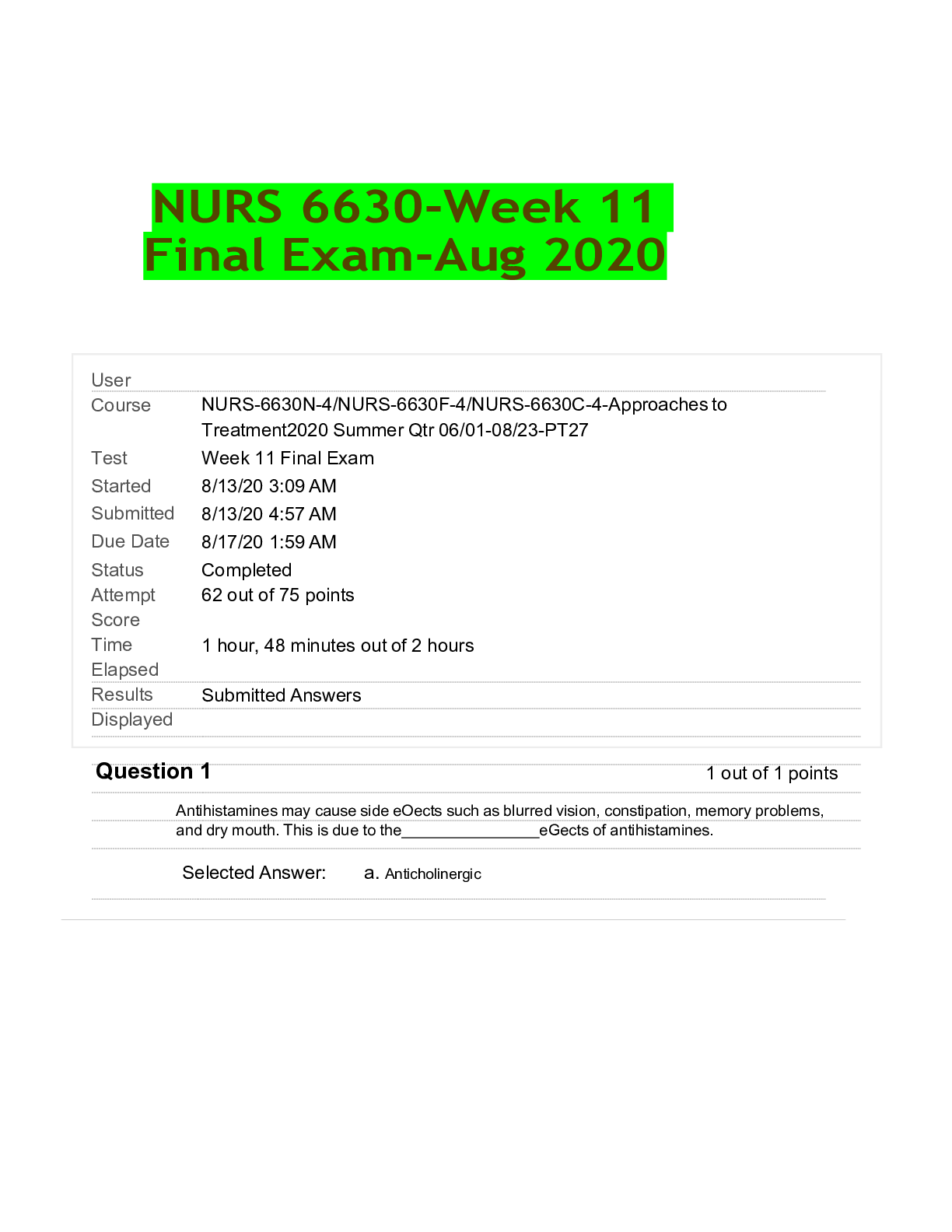 Preview of NURS 6630-Week 11 Final Exam-Aug 2020